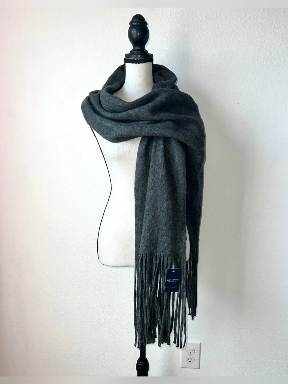 NWT Lucky Brand | Brushed Charcoal Gray Winter Scarf with Fringe